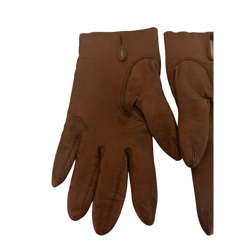 Vintage Unbranded Ivory Sz. 6.5 & Brown Sz. 6.5 Leather Gloves Made In Italy